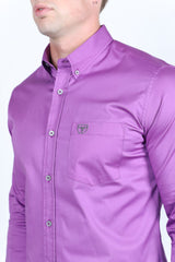 Men’s Single Pocket Logo Modern Fit Stretch Dress Shirt - Mauve - Platini Fashion