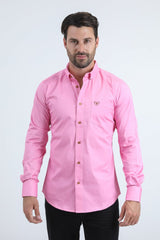 Men’s Single Pocket Logo Modern Fit Stretch Dress Shirt - Platini Fashion