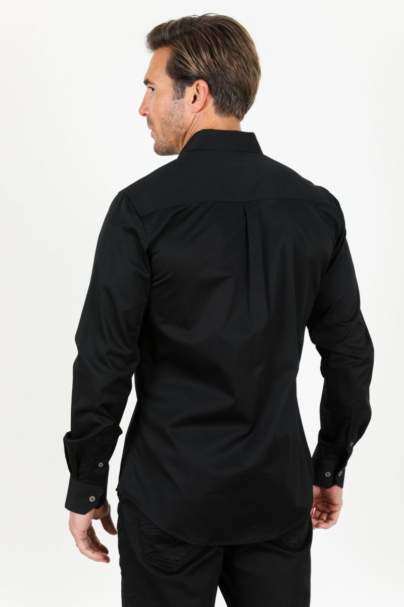 Men’s Single Pocket Logo Modern Fit Stretch Dress Shirt - Platini Fashion