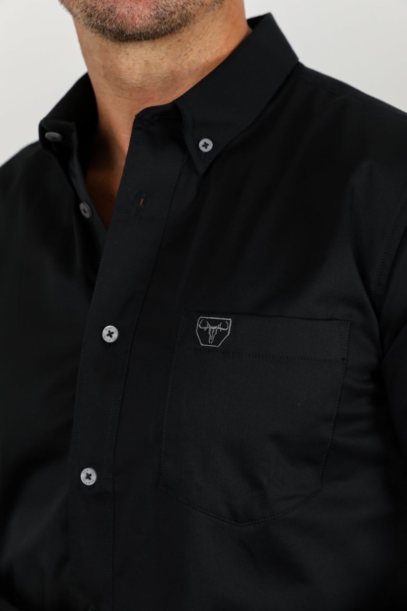 Men’s Single Pocket Logo Modern Fit Stretch Dress Shirt - Platini Fashion