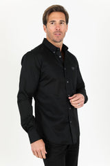 Men’s Single Pocket Logo Modern Fit Stretch Dress Shirt - Platini Fashion