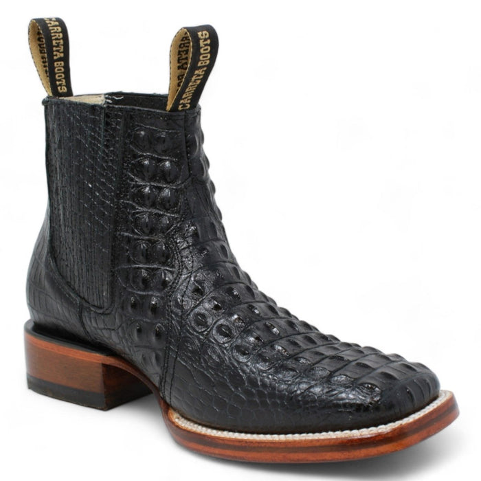 Men's Square Toe Ankle Boots Hornback Caiman Print Black - La Carreta