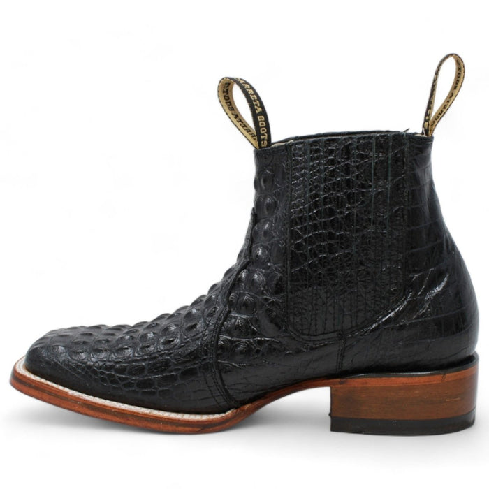 Men's Square Toe Ankle Boots Hornback Caiman Print Black - La Carreta