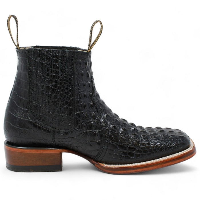 Men's Square Toe Ankle Boots Hornback Caiman Print Black - La Carreta