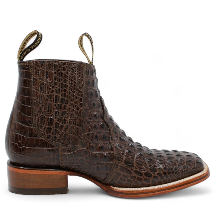 Men's Square Toe Ankle Boots Hornback Caiman Print Brown - La Carreta