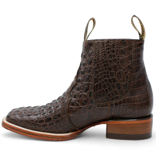 Men's Square Toe Ankle Boots Hornback Caiman Print Brown - La Carreta