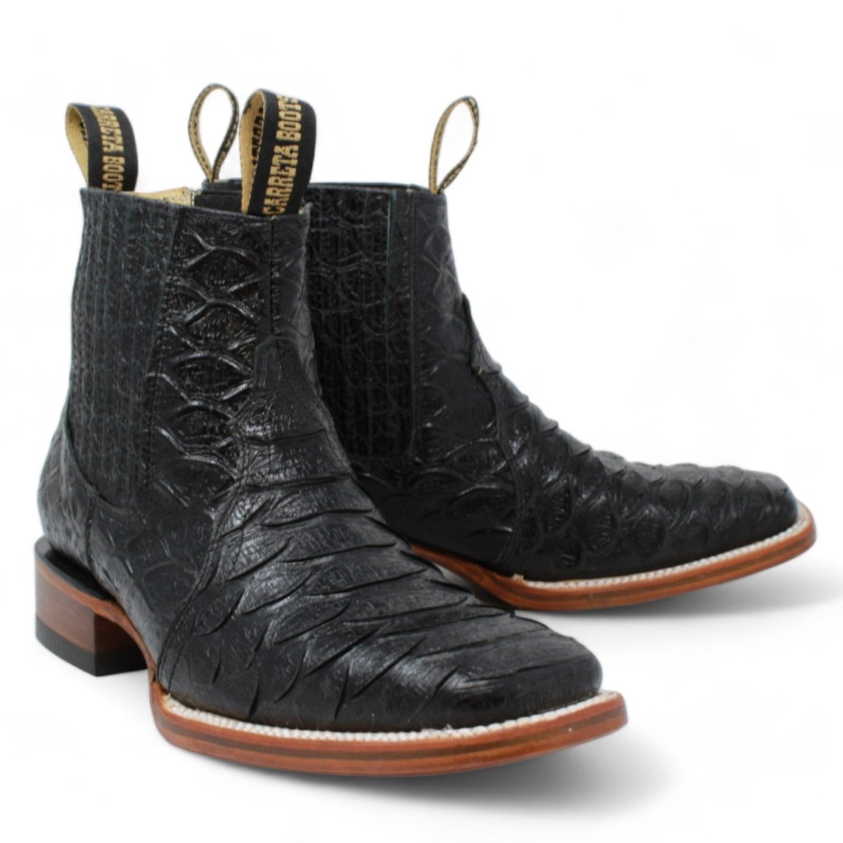 Men's Square Toe Ankle Boots Jumbo Python Print Black – CaballoBronco.com