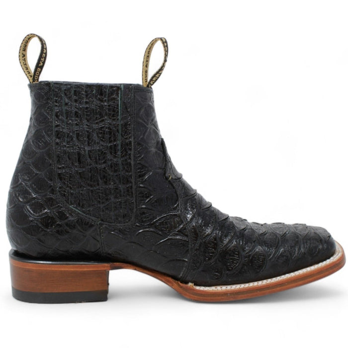 Men's Square Toe Ankle Boots Monster Fish Print Black - La Carreta