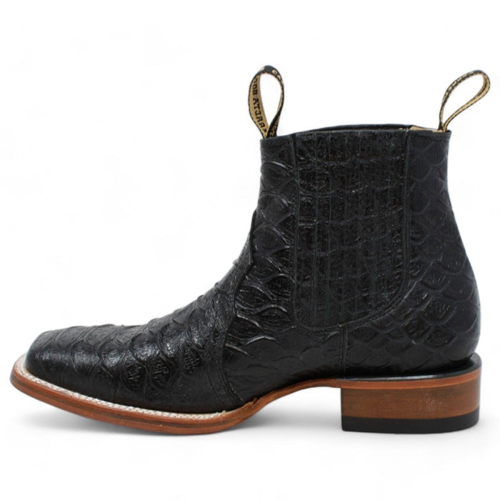 Men's Square Toe Ankle Boots Monster Fish Print Black - La Carreta