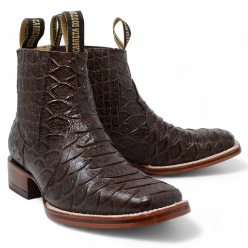 Men's Square Toe Ankle Boots Monster Fish Print Brown - La Carreta