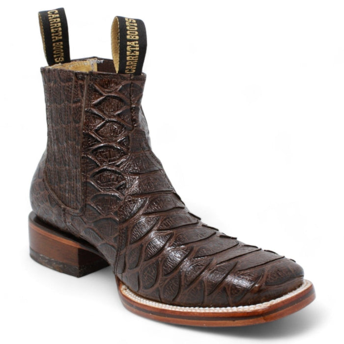 Men's Square Toe Ankle Boots Monster Fish Print Brown - La Carreta