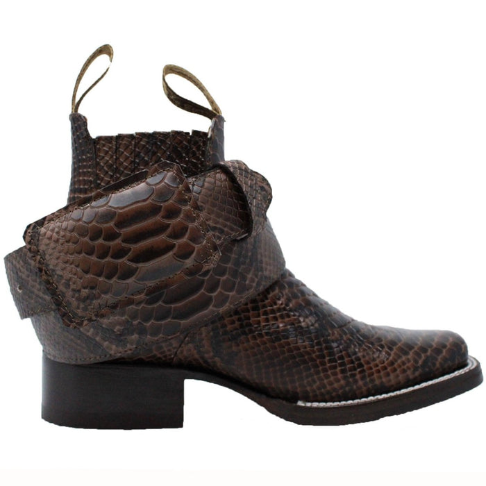 Men's Square Toe Ankle Boots Python Print Brown - La Carreta