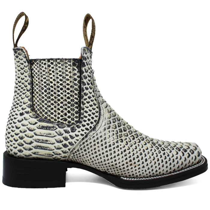 Men's Square Toe Ankle Boots Python Print Brown - La Carreta