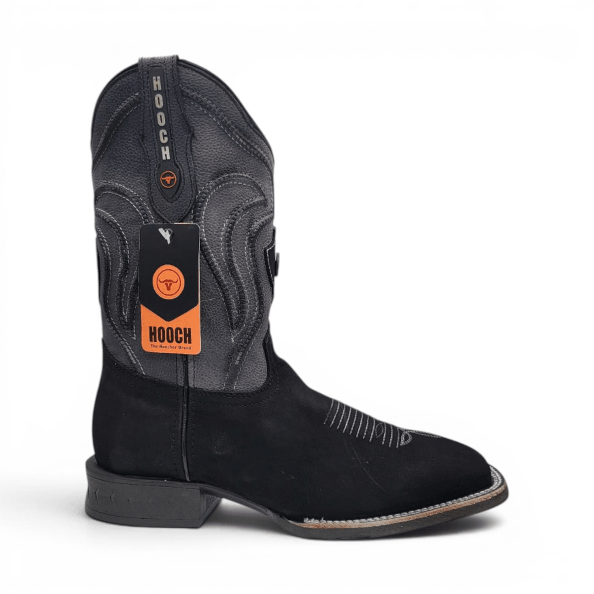 Mens Square Toe Boot Black Nobuck Leather – Rubber Sole Western Boot - Hooch Boots