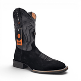 Mens Square Toe Boot Black Nobuck Leather – Rubber Sole Western Boot - Hooch Boots