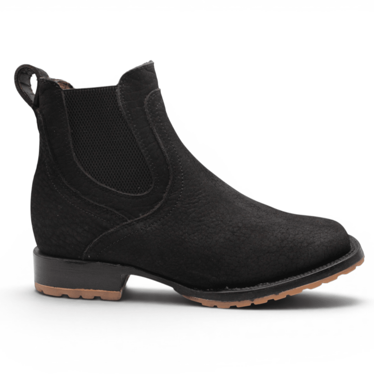 Mens Square Toe Botin Black – Bull Shoulder Leather Rubber Sole Western Boot H42PU0572 - Hooch Boots