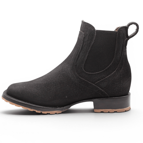 Mens Square Toe Botin Black – Bull Shoulder Leather Rubber Sole Western Boot H42PU0572 - Hooch Boots