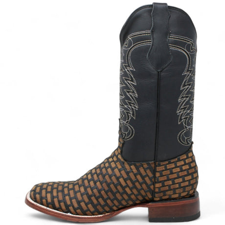 Men's Square Toe Teng Petatillo Woven Genuine Leather Boots - Hooch - Hooch