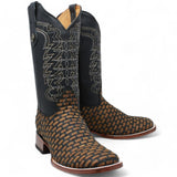 Men's Square Toe Teng Petatillo Woven Genuine Leather Boots - Hooch - Hooch