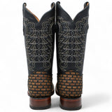 Men's Square Toe Teng Petatillo Woven Genuine Leather Boots - Hooch - Hooch
