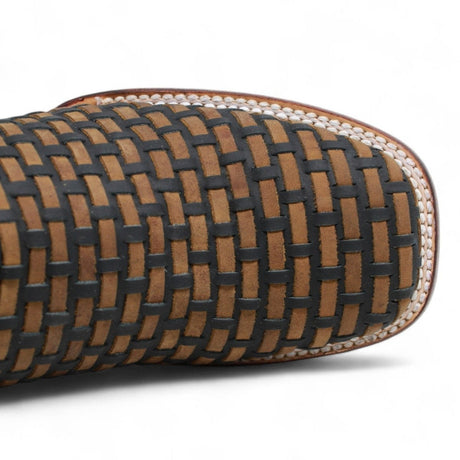 Men's Square Toe Teng Petatillo Woven Genuine Leather Boots - Hooch - Hooch