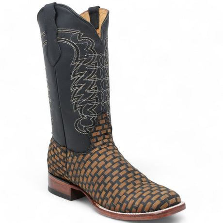 Men's Square Toe Teng Petatillo Woven Genuine Leather Boots - Hooch - Hooch
