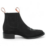 Men's Suede Leather Square Toe Ankle Boots - Black - Hooch