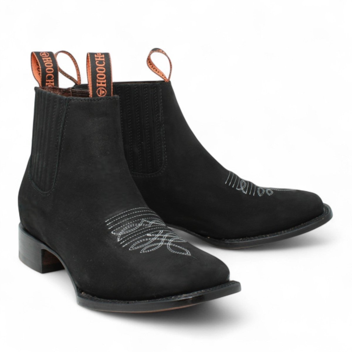 Men's Suede Leather Square Toe Ankle Boots - Black - Hooch