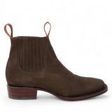 Men's Suede Leather Square Toe Ankle Boots - Chocolate - Hooch