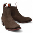 Men's Suede Leather Square Toe Ankle Boots - Chocolate - Hooch