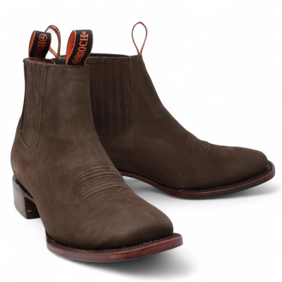 Men's Suede Leather Square Toe Ankle Boots - Chocolate - Hooch
