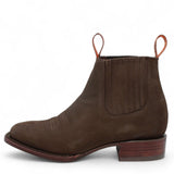 Men's Suede Leather Square Toe Ankle Boots - Chocolate - Hooch