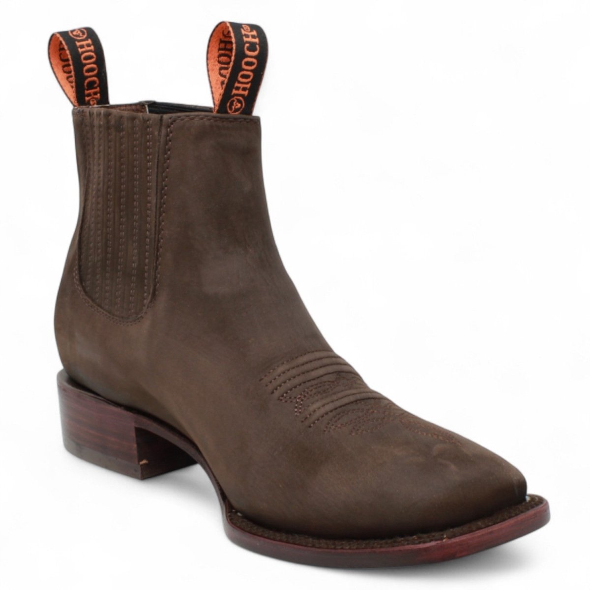 Men's Suede Leather Square Toe Ankle Boots - Chocolate - Hooch