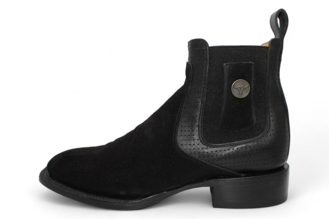 Men's Suede Square Toe Ankle Boots - Black - Hooch Boots