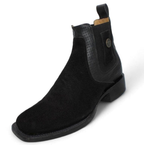 Men's Suede Square Toe Ankle Boots - Black - Hooch Boots
