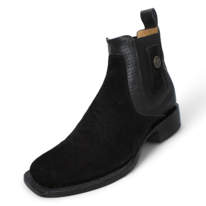 Men's Suede Square Toe Ankle Boots - Black - Hooch Boots