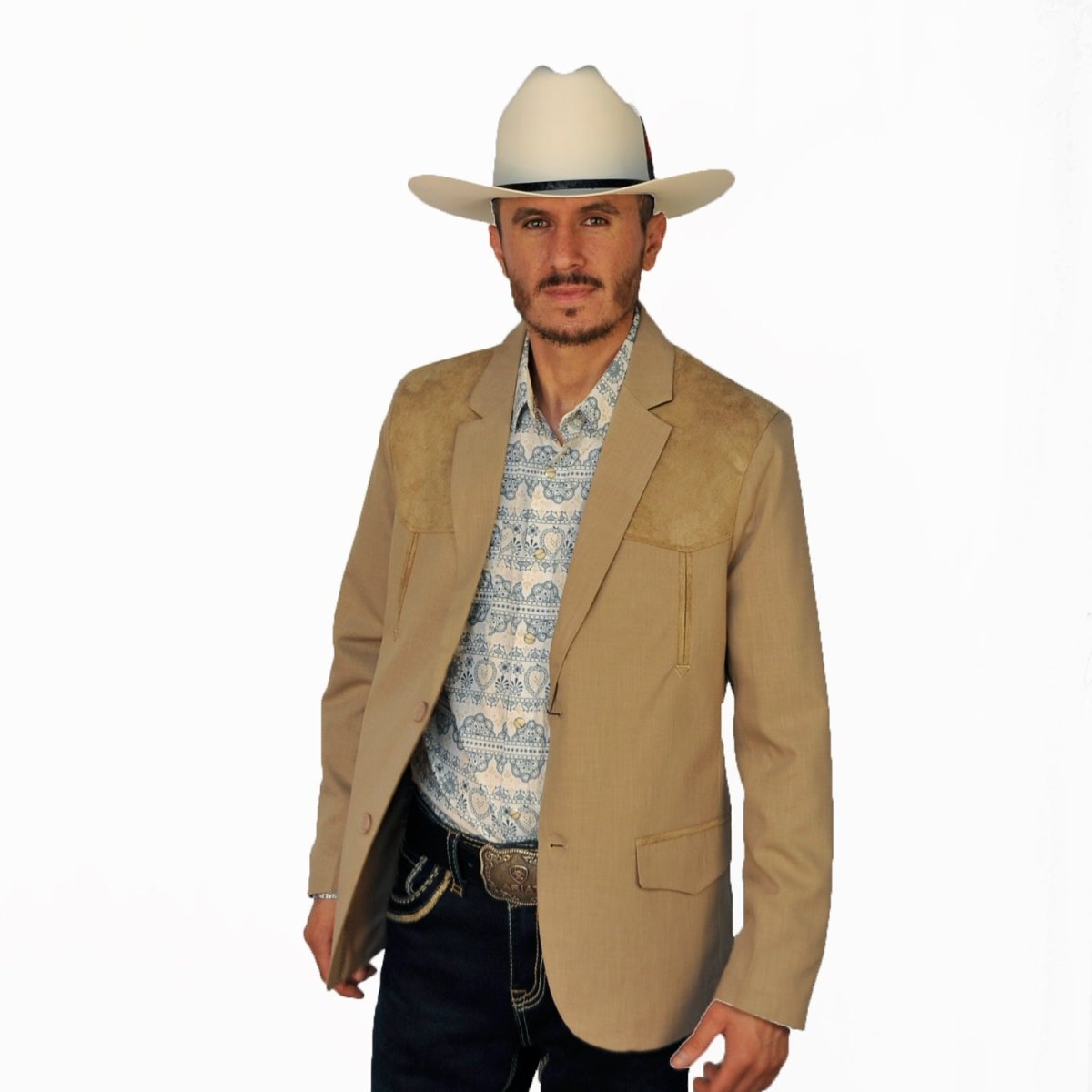Mens Western Blazer with Suade Shoulder - Lamasini
