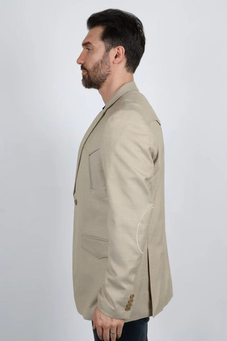 Men's Western Sportcoat with Elbow Patch - Beige - Platini Jeans