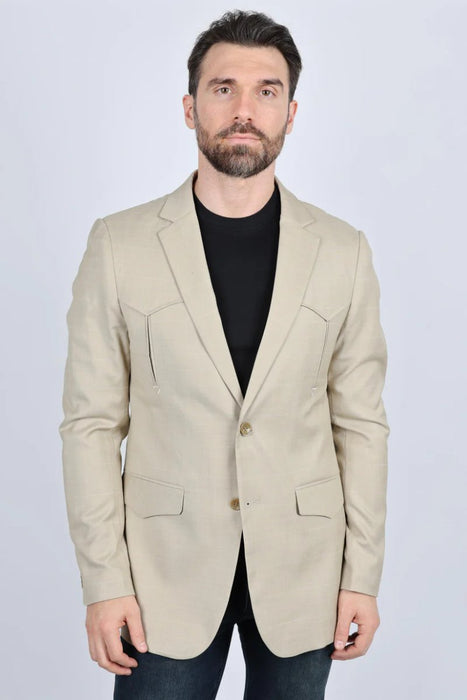 Men's Western Sportcoat with Elbow Patch - Beige - Platini Jeans