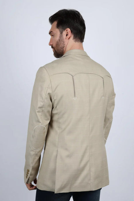 Men's Western Sportcoat with Elbow Patch - Beige - Platini Jeans