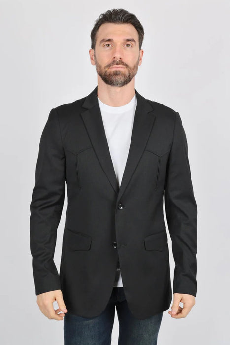 Men's Western Sportcoat with Elbow Patch - Black - Platini Jeans