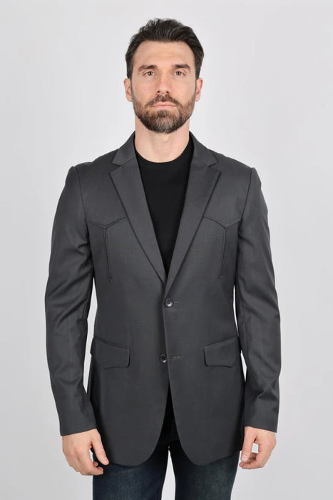 Men's Western Sportcoat with Elbow Patch - Charcoal - Platini Jeans