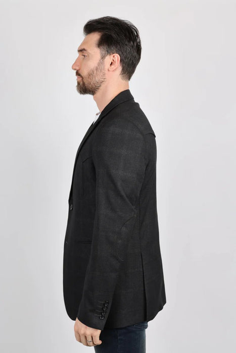 Men's Western Sportcoat with Elbow Patch - Dark Charcoal - Platini Jeans