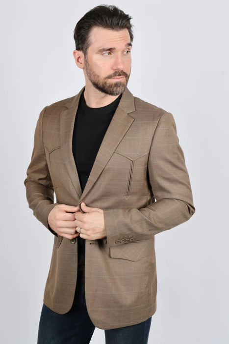 Men's Western Sportcoat with Elbow Patch - Light Brown - Platini Jeans