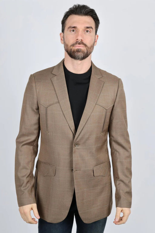 Men's Western Sportcoat with Elbow Patch - Light Brown - Platini Jeans