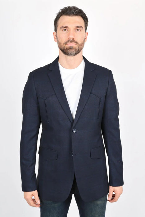 Men's Western Sportcoat with Elbow Patch - Navy Blue - Platini Jeans