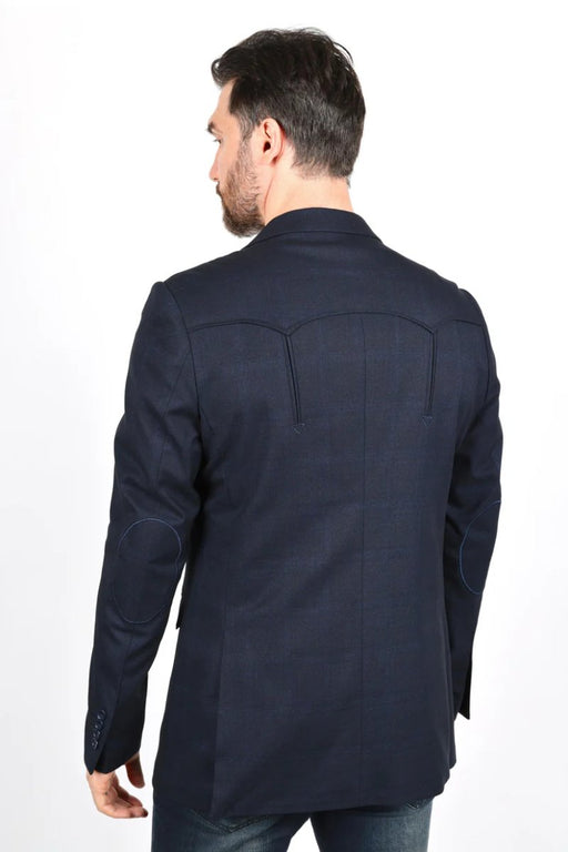 Men's Western Sportcoat with Elbow Patch - Navy Blue - Platini Jeans