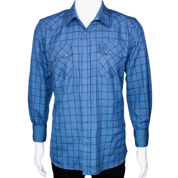 Men's White Diamonds Long Sleeve Western Shirt - Blue - White Diamonds Boots