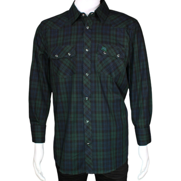 Men's White Diamonds Long Sleeve Western Shirt - Green & Blue - White Diamonds Boots