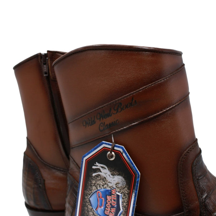 Men's Wild West Genuine Caiman & Deer European Square Toe Short Boots - Brown - Wild West Boots